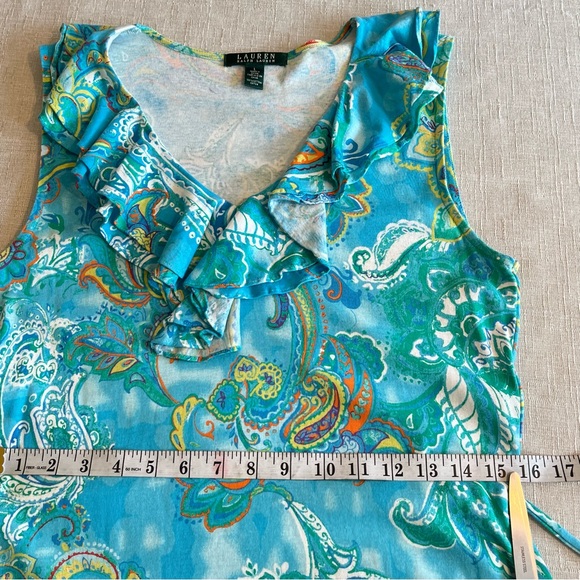 Ralph Lauren Y2K Paisley Ruffle Fit & Flare Sleeveless Dress Cotton Barely Worn - Picture 14 of 16